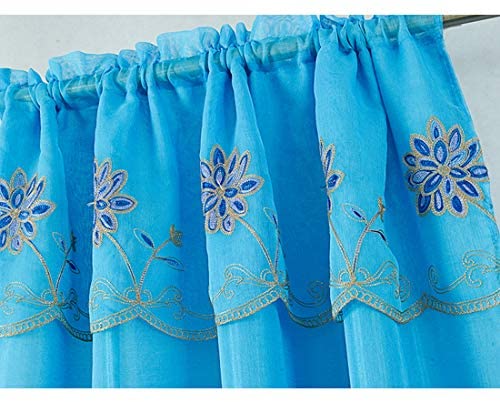 Carter Floral Embroidered 54 x 84 in. Single Rod Pocket Curtain Panel w/ Attached Valance - Linen Universe Co.