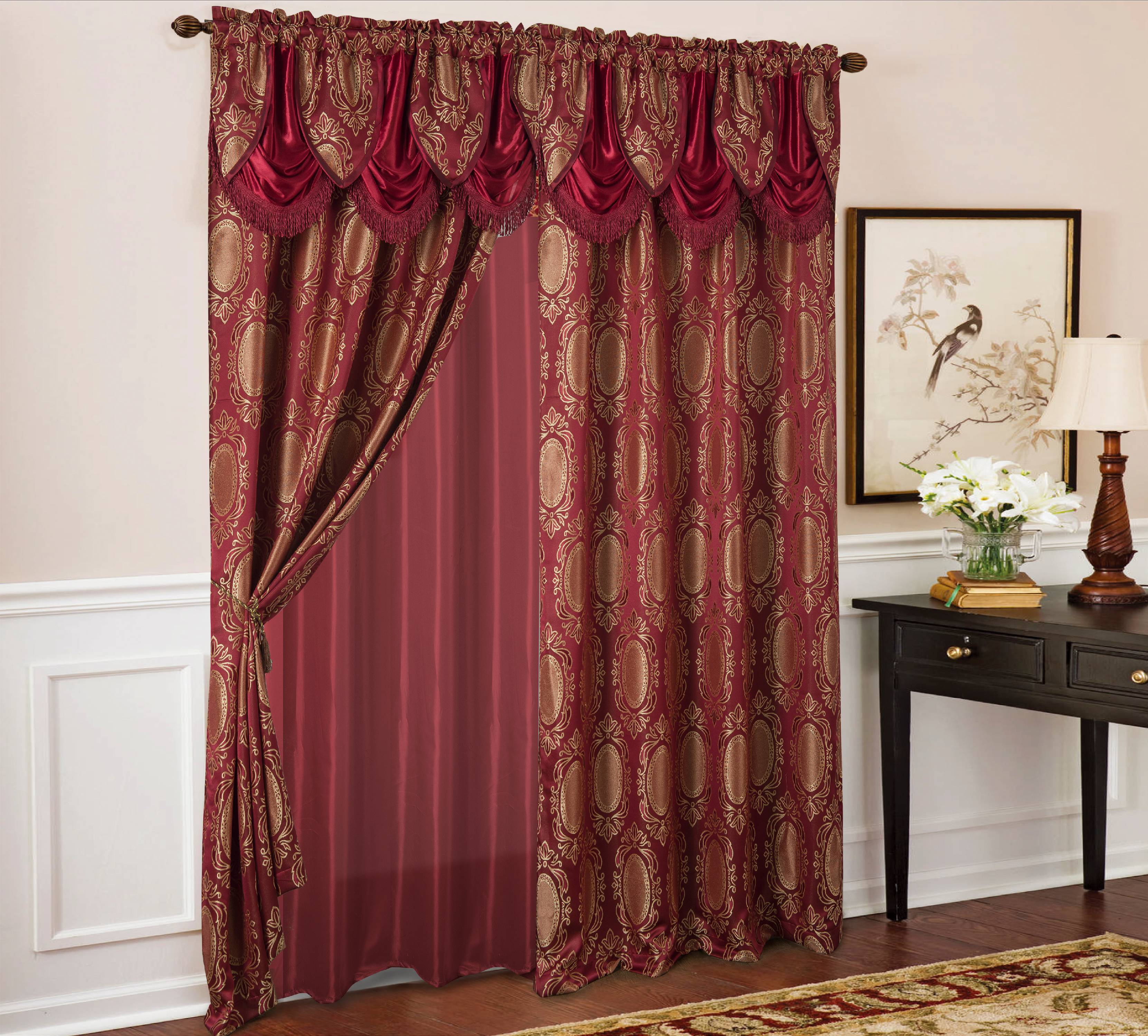 Kenyon Damask Textured Jacquard 54 x 84 in. Single Rod Pocket Curtain Panel w/Attached 18 in. Valance - Linen Universe Co.