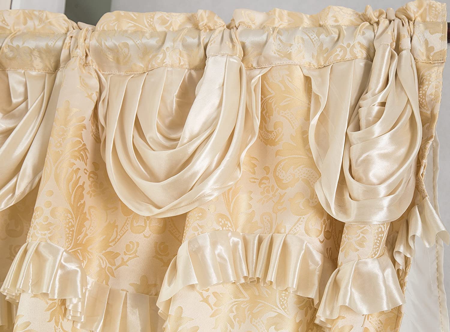 Sparta Damask Textured Jacquard 54 x 84 in. Rod Pocket Curtain Panel w/ Attached 18 in. Valance - Linen Universe Co.