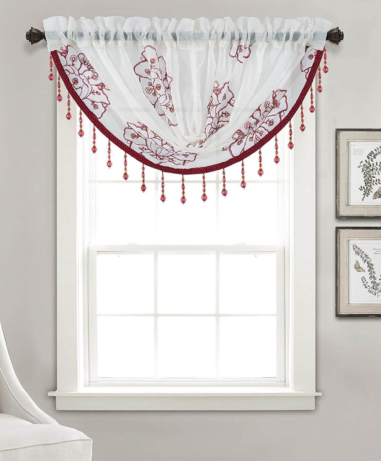 Bergen Floral Embroidered 47 x 37 in. Swag Valance by Olivia Gray - Linen Universe Co.