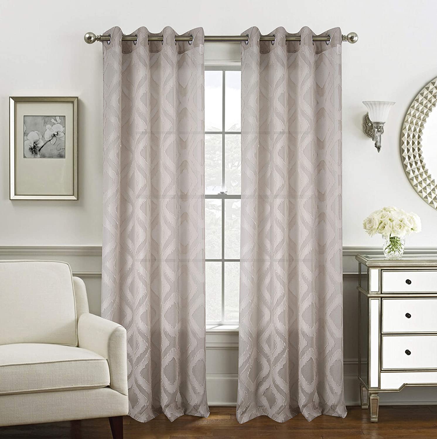 Ariana Clipped Doily 54 x 84 in. Single Grommet Curtain Panel - Linen Universe Co.