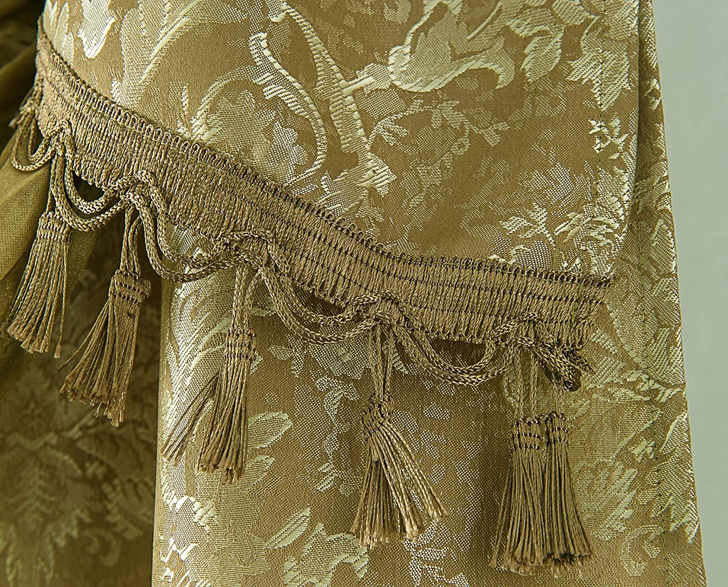 Gloria Floral/Damask Textured Jacquard 54 x 84 in. Single Rod Pocket Curtain Panel w/Attached 18 in. Valance - Linen Universe Co.