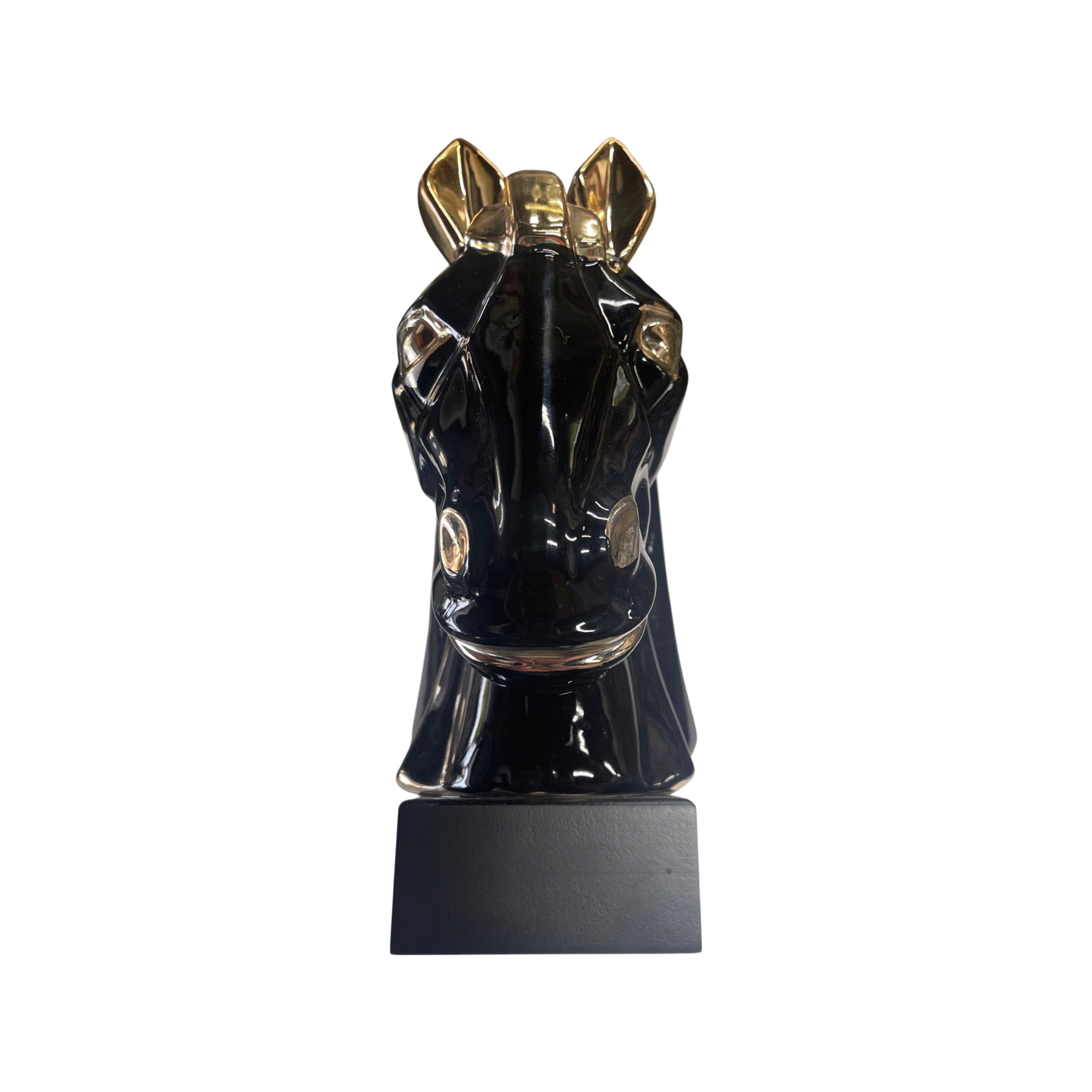Black and Gold Ceramic Horse Sculpture - 12"
