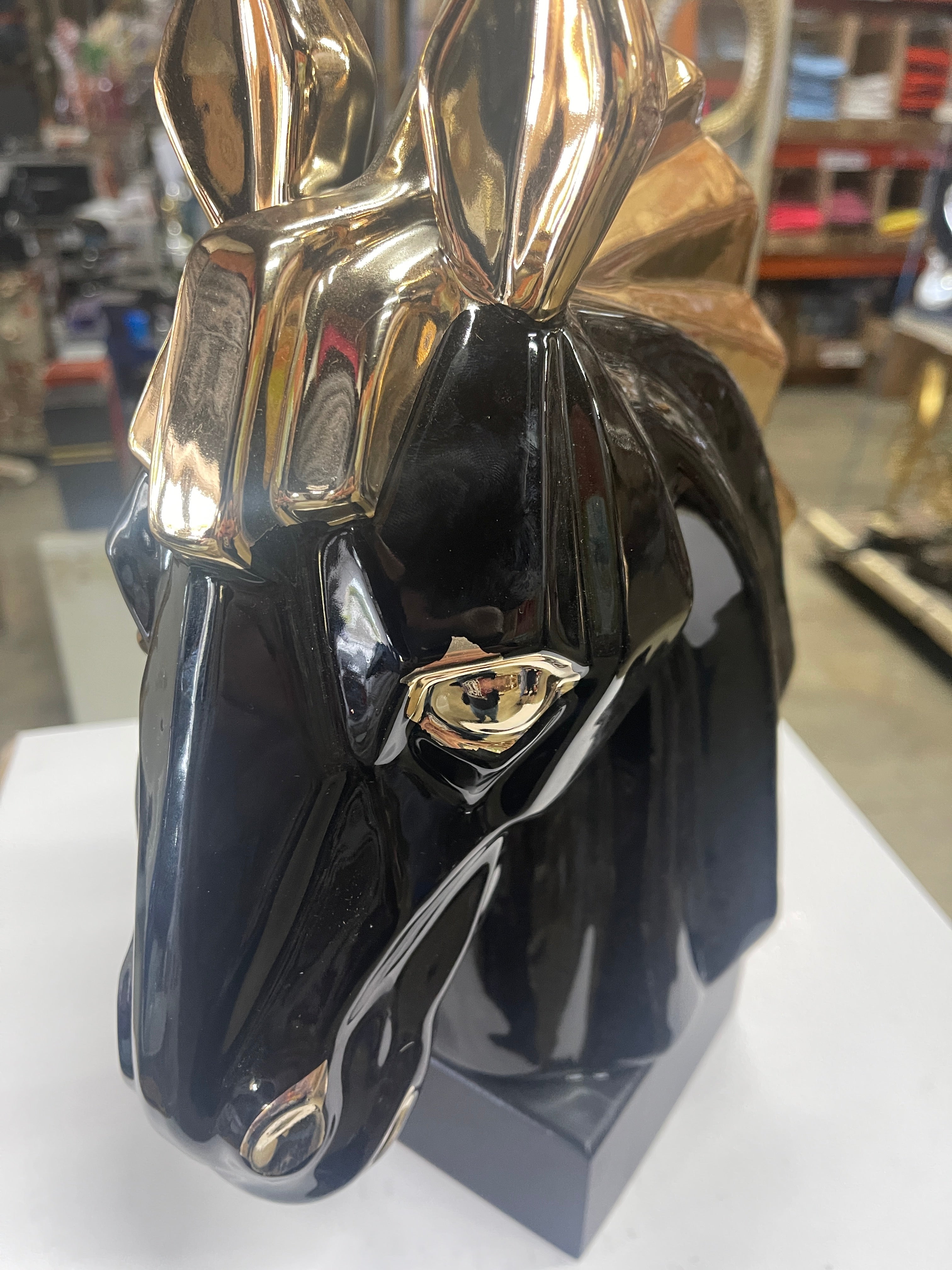 Black and Gold Ceramic Horse Sculpture - 12"