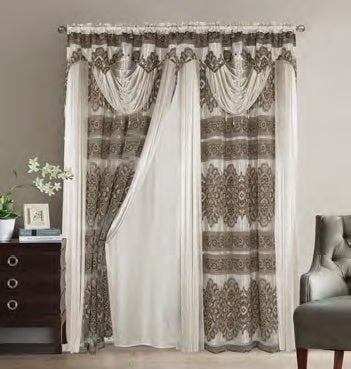 Noel Jacquard 54 x 84 in. Rod Pocket Curtain Panel Pair w/ Attached 18 in. Valance (Set of 2)