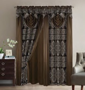 Noel Jacquard 54 x 84 in. Rod Pocket Curtain Panel Pair w/ Attached 18 in. Valance (Set of 2)