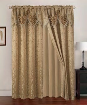Franklin Jacquard 108 x 84 in. Rod Pocket Curtain Panel Pair w/ Attached 18 in. Valance (Set of 2)