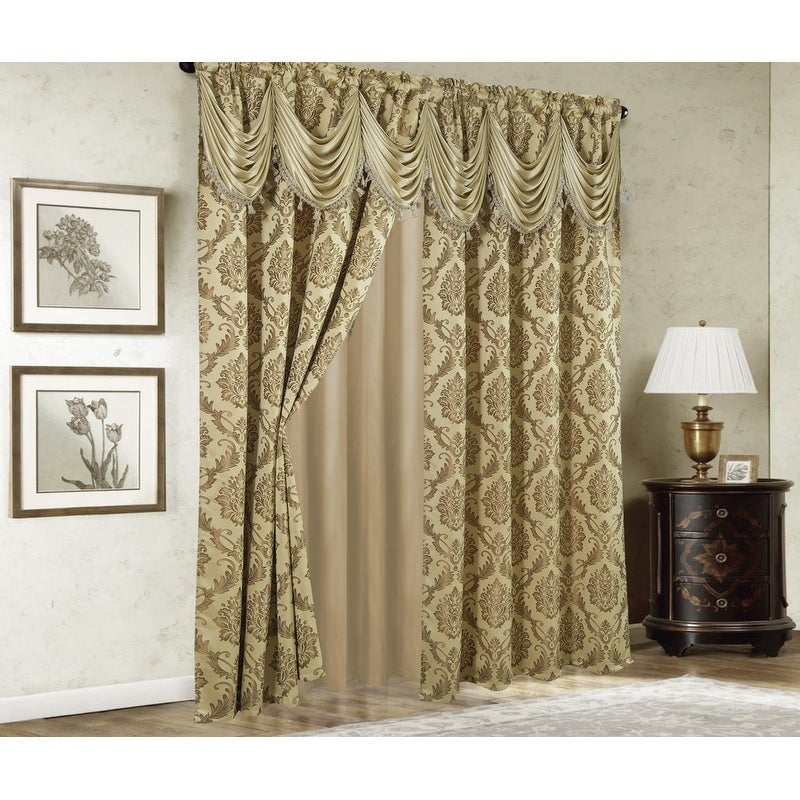 Stockton Damask Textured Rod Pocket Curtain Panel Pair w/ 18 in. Valance (Set of 2) - (2x) 54 x 84 in. (total width 108 in.)