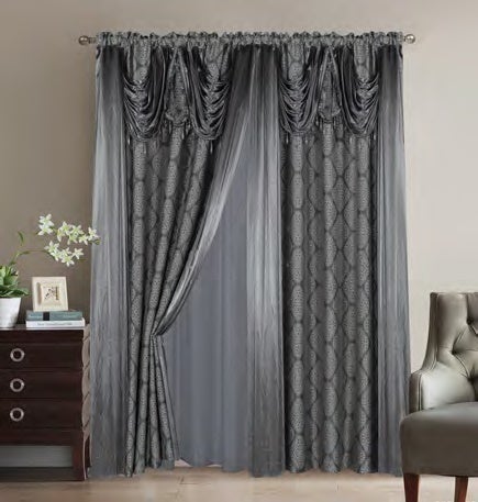 Melody Jacquard 54 x 84 in. Rod Pocket Curtain Panel Pair w/ Attached 18 in. Valance (Set of 2)
