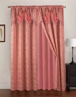 Franklin Jacquard 108 x 84 in. Rod Pocket Curtain Panel Pair w/ Attached 18 in. Valance (Set of 2)