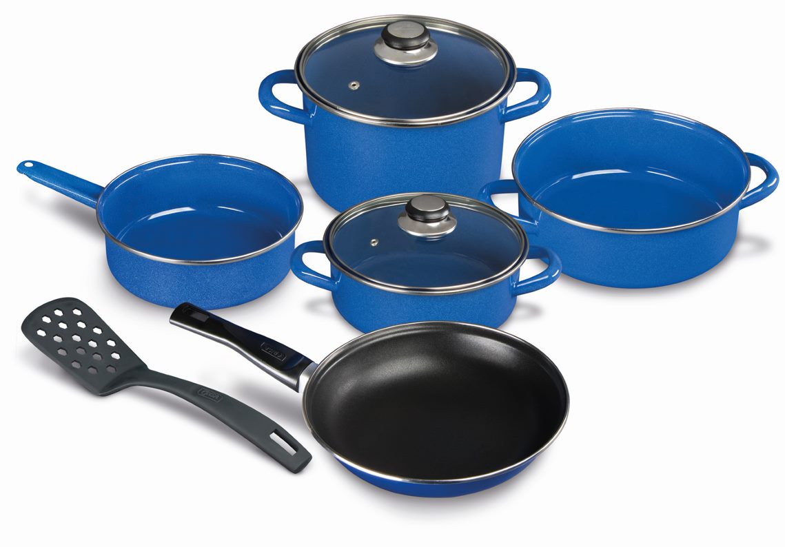 Cinsa Andalucia Cookware Set, 10 Piece, Heavy Pewter with Non-Stick, Utensils, Blue (Andalucia)