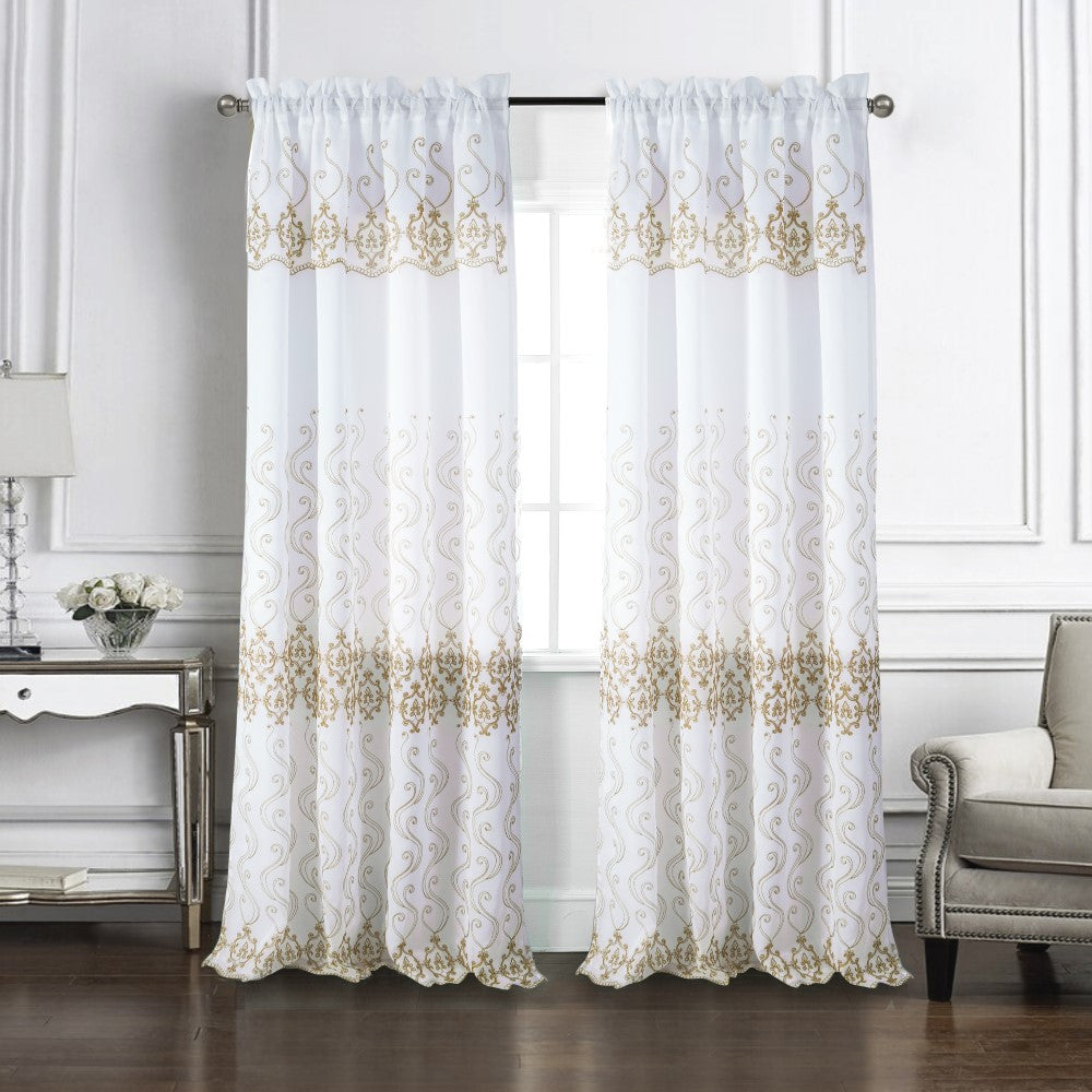 Bristol Embroidered Panel w/ Satin Backing and Attached Valance 54"x90"+18