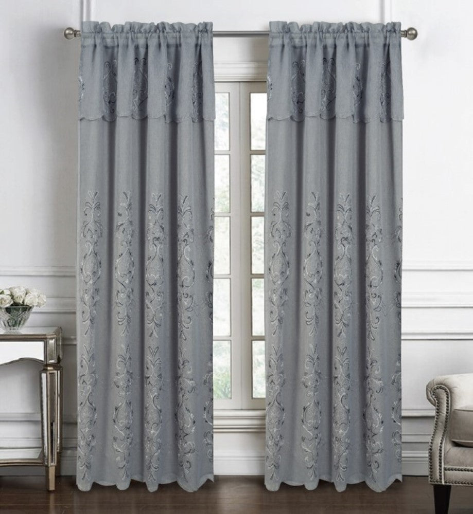 Jayla Embroidered Panel w/ Satin  Backing and Attached Valance
