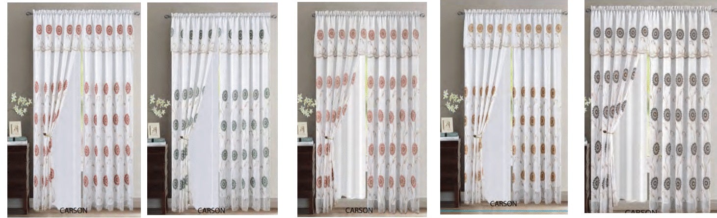 Carson Floral Embroidered 55 x 84 in. Single Rod Pocket Curtain Panel with Attached Valance