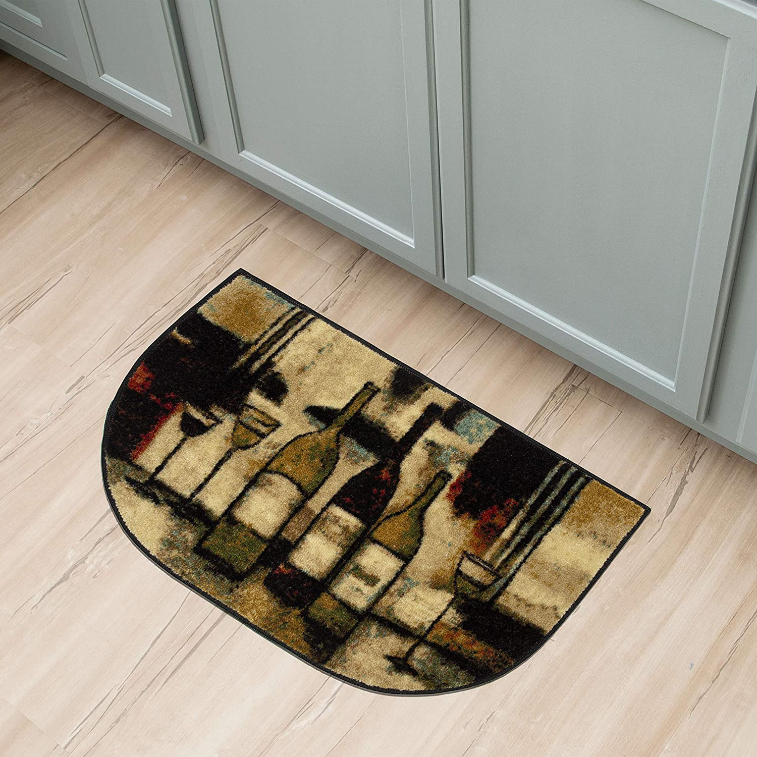 Wine and Glasses Brown 18 in. x 30 in. Machine Washable Kitchen Rug - Linen Universe Co.