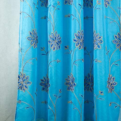 Carter Floral Embroidered 54 x 84 in. Single Rod Pocket Curtain Panel w/ Attached Valance - Linen Universe Co.
