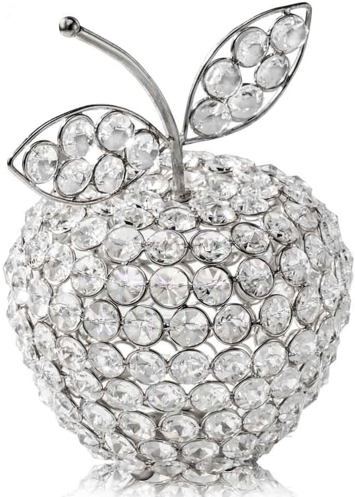 Silver Crystal Apple Decor - 8"