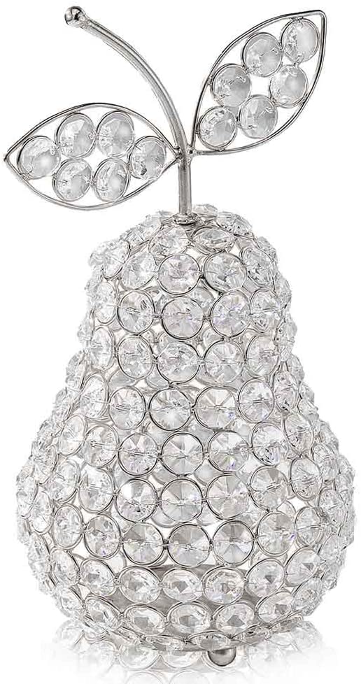 Silver Crystal Beaded Pear Decor - 8"