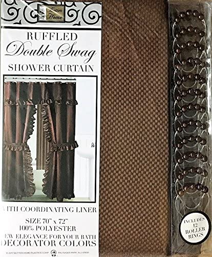 Mosaic Double Swag Fabric Shower Curtain with Ring Hooks, 2 Tie Backs - 70 x 72 in. - Linen Universe Co.