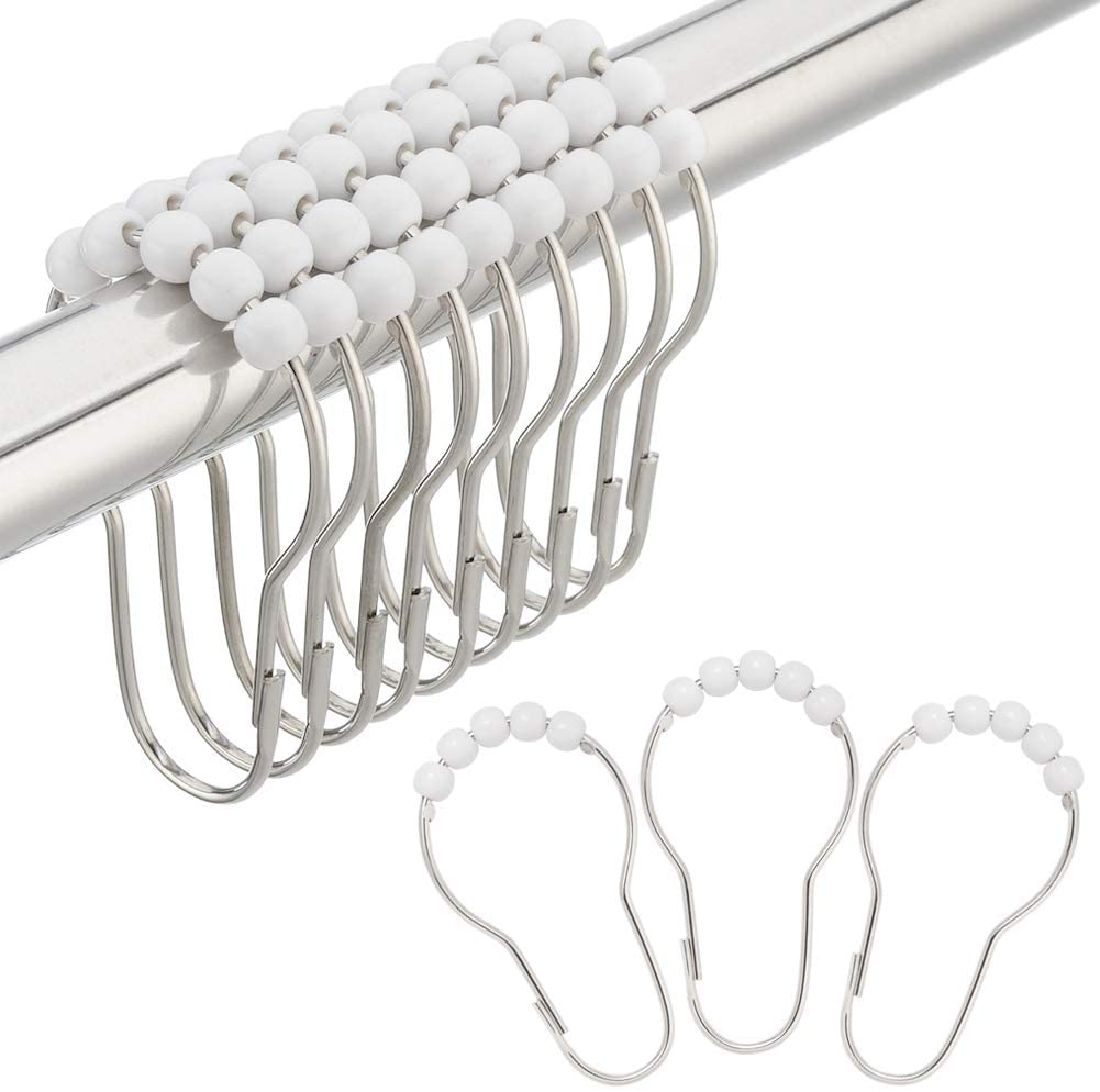 Stainless Steel Shower Curtain Ring Hooks- Set of 12 - Linen Universe Co.