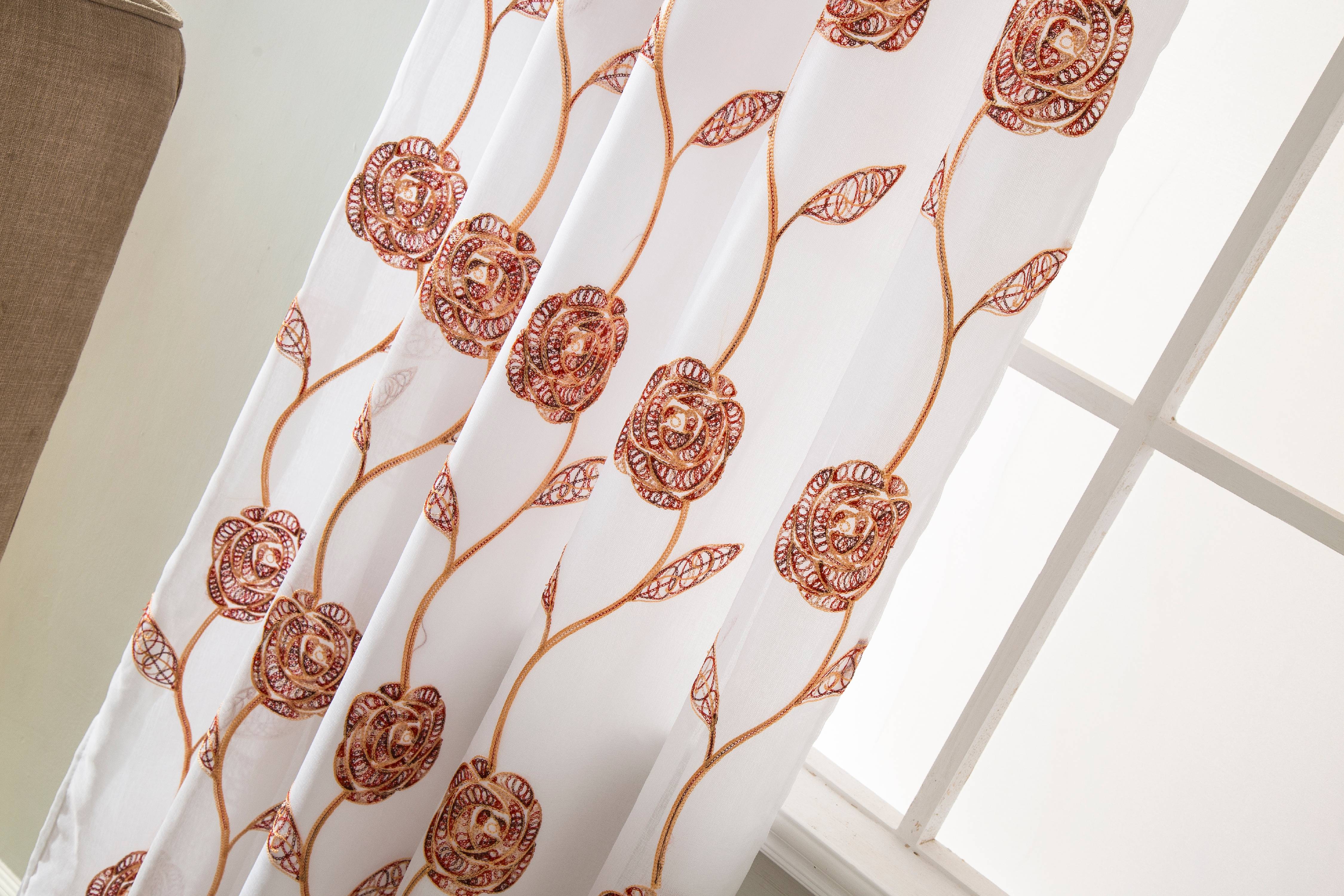 Crystal Floral Embroidered 54 x 84 in. Rod Pocket Single Curtain Panel w/ Attached Valance - Linen Universe Co.
