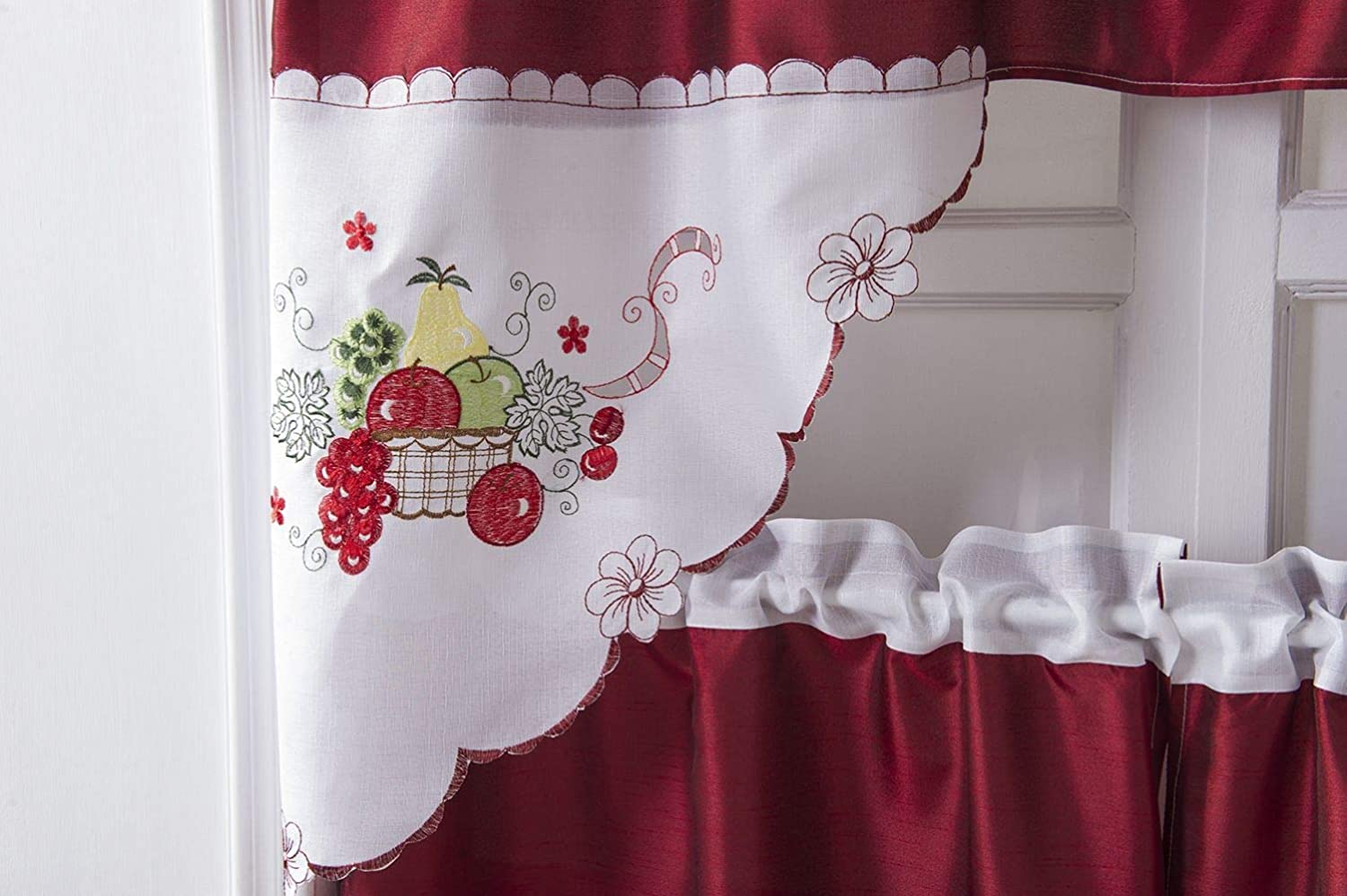 Vintage Faux Silk Tier and Swag Kitchen Curtain Set - 60 x 36 in. - Linen Universe Co.