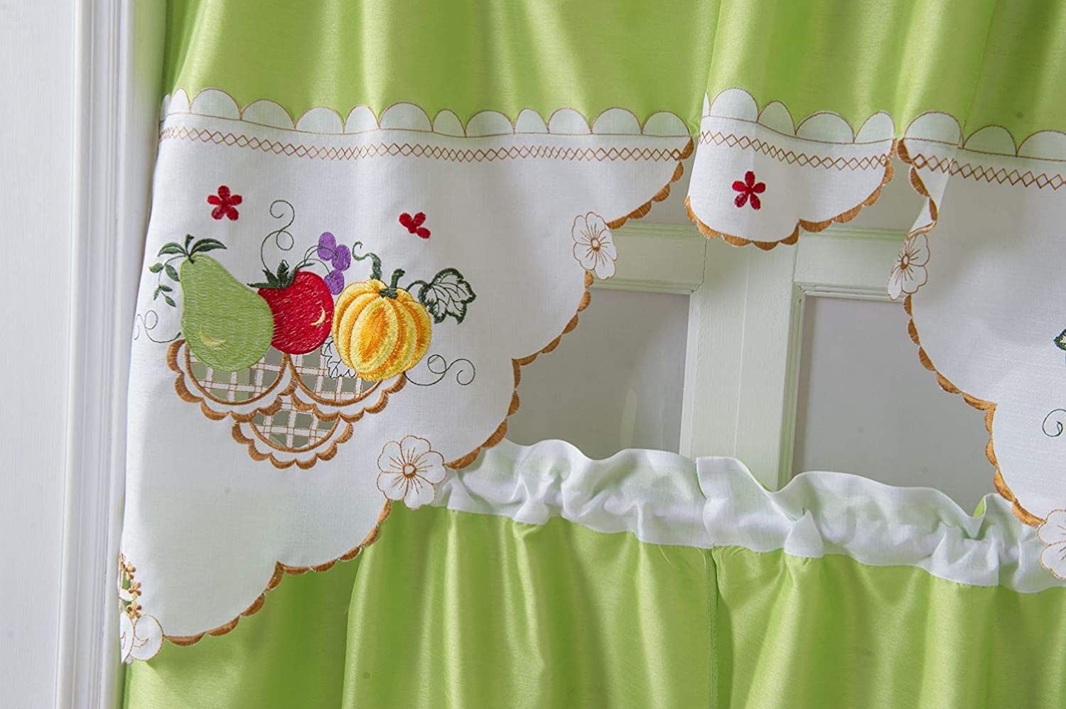 Vintage Faux Silk Tier and Swag Kitchen Curtain Set - 60 x 36 in. - Linen Universe Co.