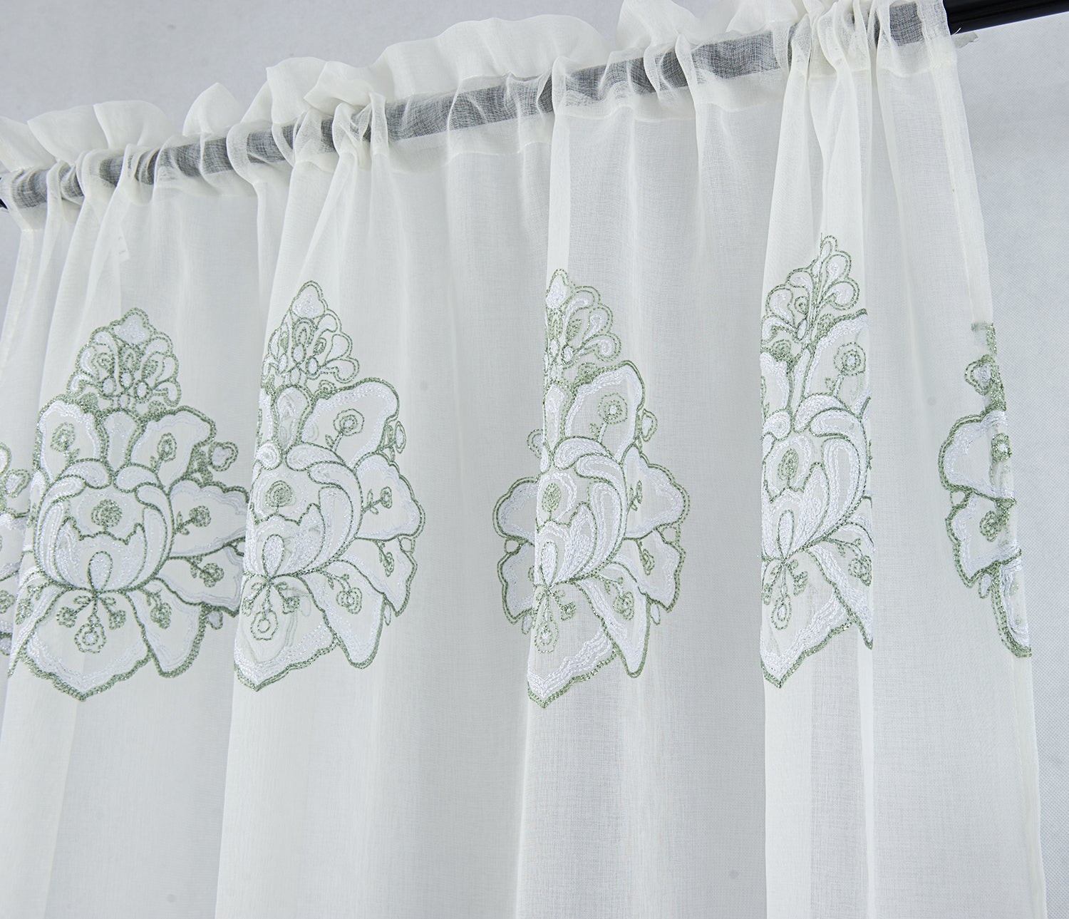 Bergen Floral Embroidered 54 x 84 in. Single Rod Pocket Curtain Panel - Linen Universe Co.