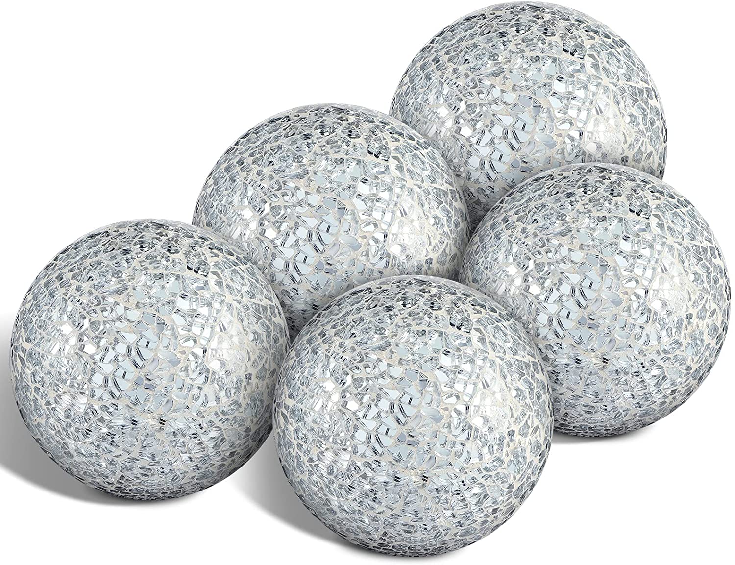 Linen Universe Crackle With Tiled Glass Mosaic Silver Sphere Ball