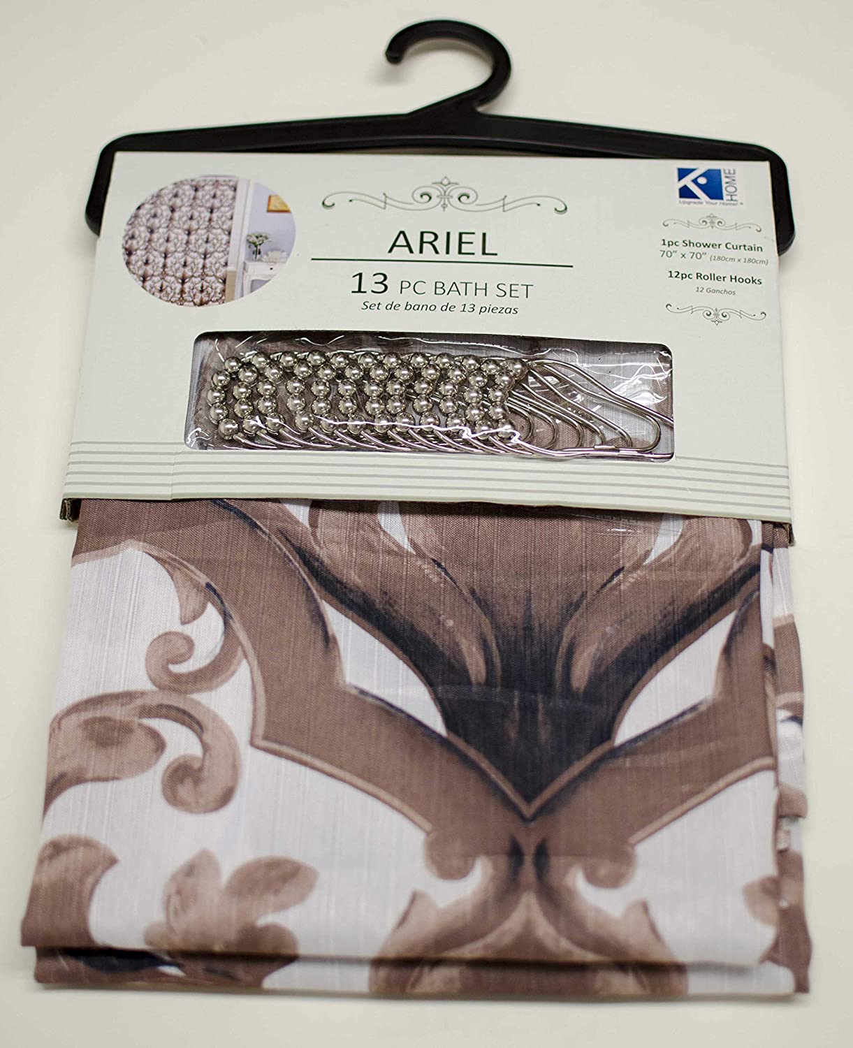 Ariel Chocolate 13 pc Canvas Shower Curtain & Roller Hooks Set - Linen Universe Co.