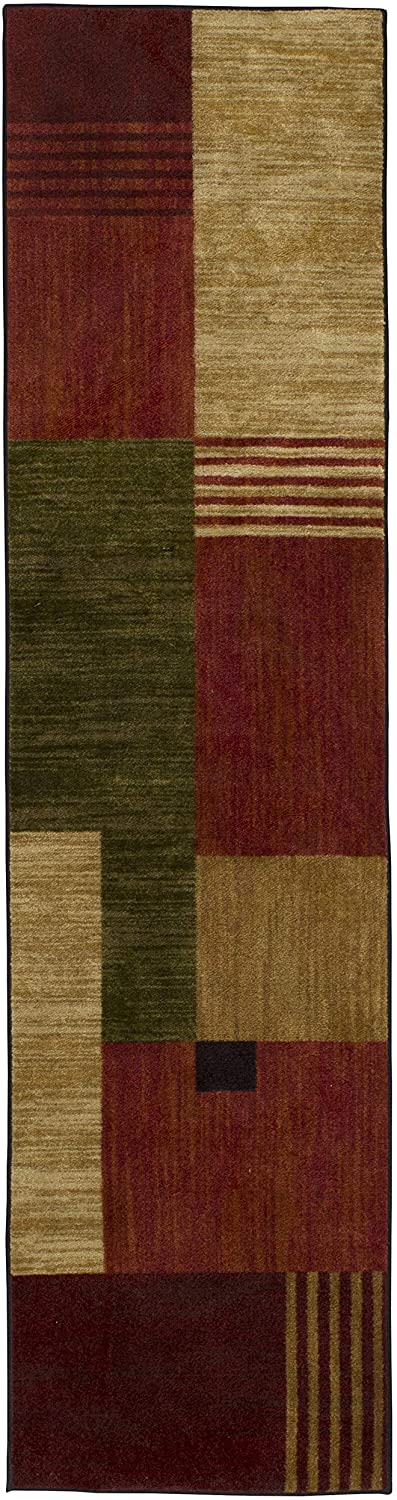 Mohawk Home New Wave Alliance Geometric Runner Area Rug, 2'x8', Tan/Red/Green - Linen Universe Co.