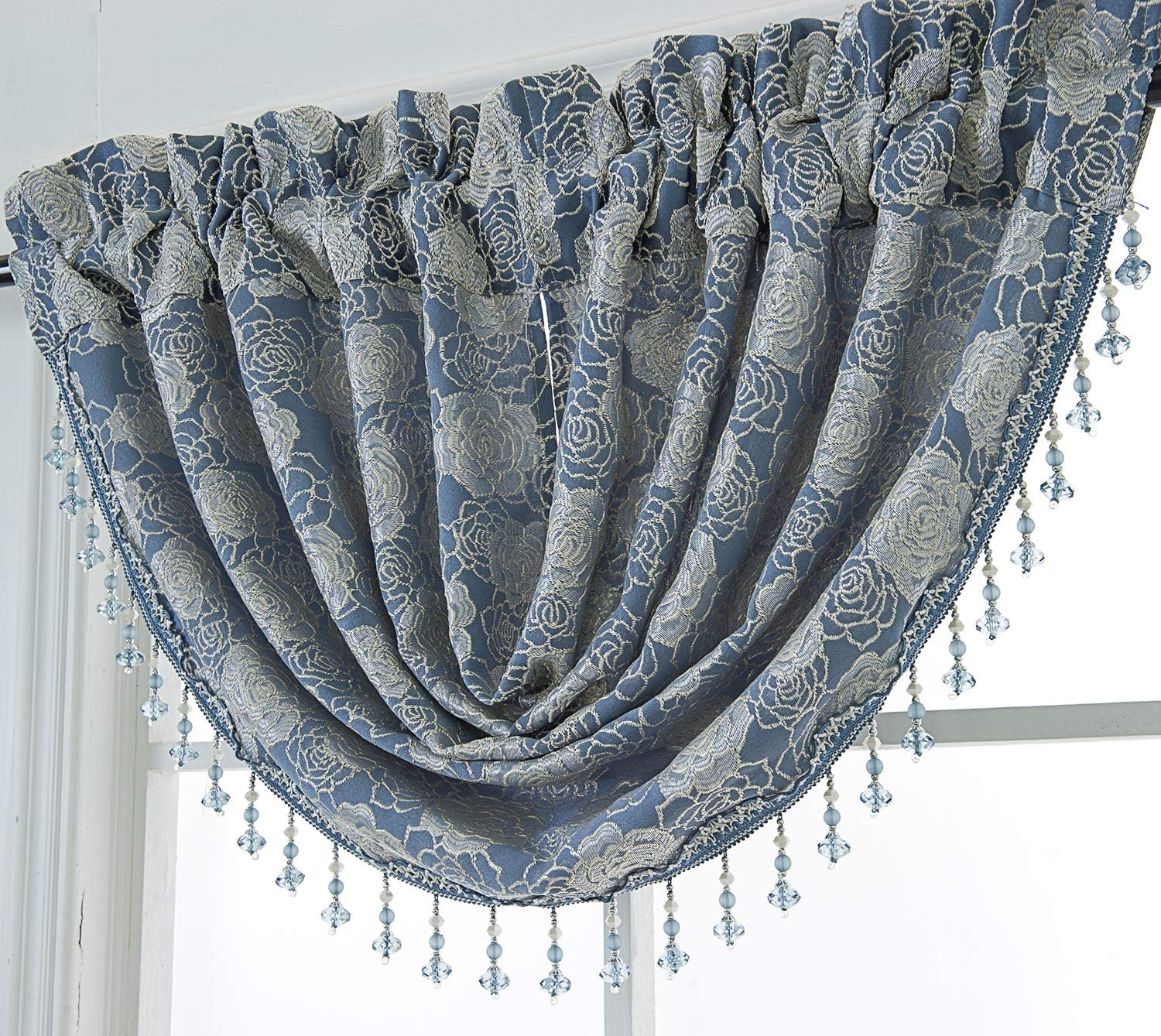 Kayla Floral Textured Jacquard 48 x 37 in. Swag Valance - Linen Universe Co.