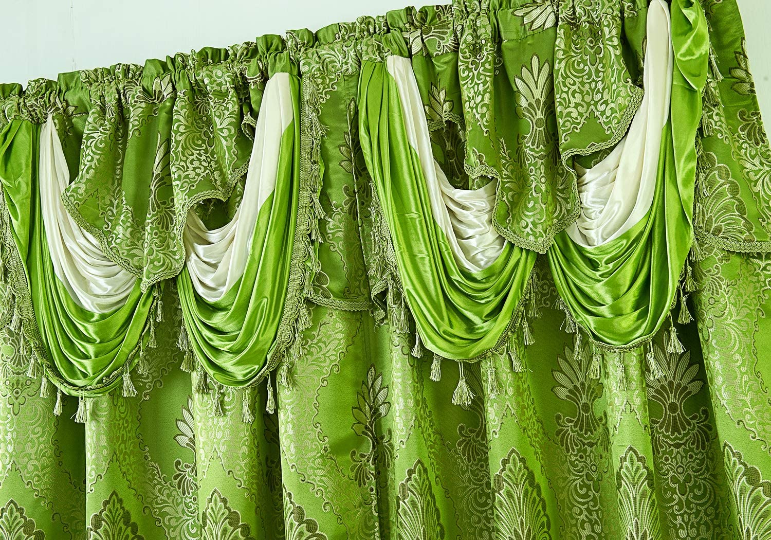 Milton Floral/Damask Textured Jacquard 54 x 84 in. Single Rod Pocket Curtain Panel w/ Attached 18 in. Valance - Linen Universe Co.