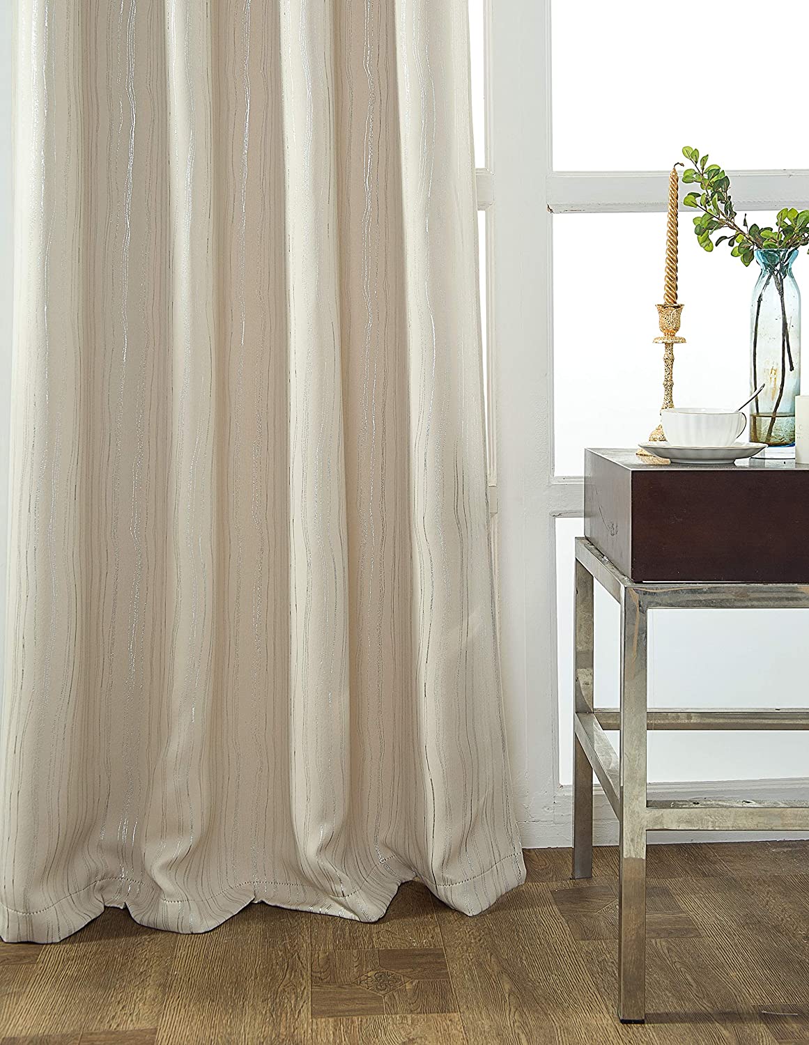 Iceland Striped Metallic Blackout 54 x 84 in. Single Grommet Curtain Panel - Linen Universe Co.