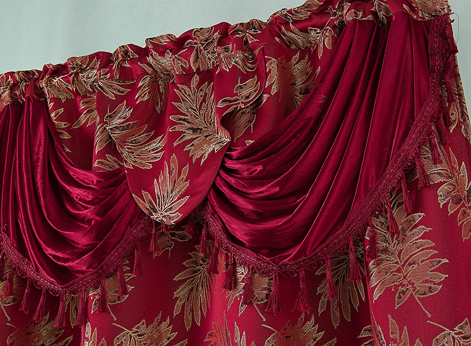 Palm Floral Textured Jacquard 54 x 84 in. Single Rod Pocket Curtain Panel w/Attached 18 in. Valance - Linen Universe Co.