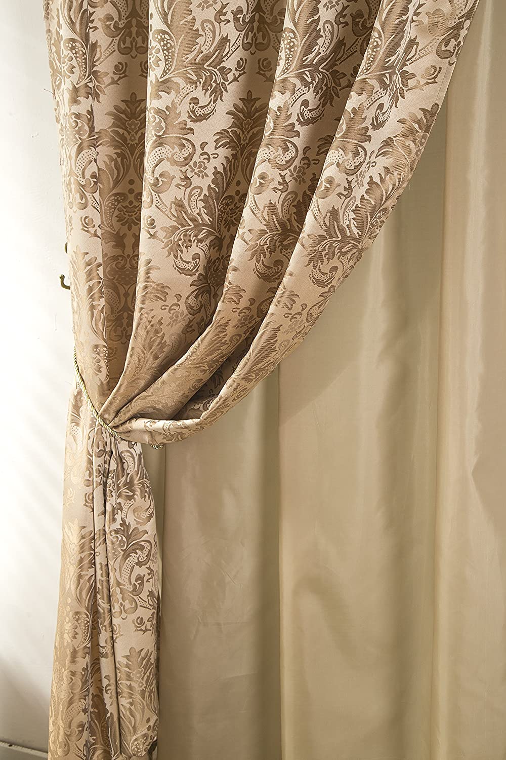 Sparta Damask Textured Jacquard 54 x 84 in. Rod Pocket Curtain Panel w/ Attached 18 in. Valance - Linen Universe Co.
