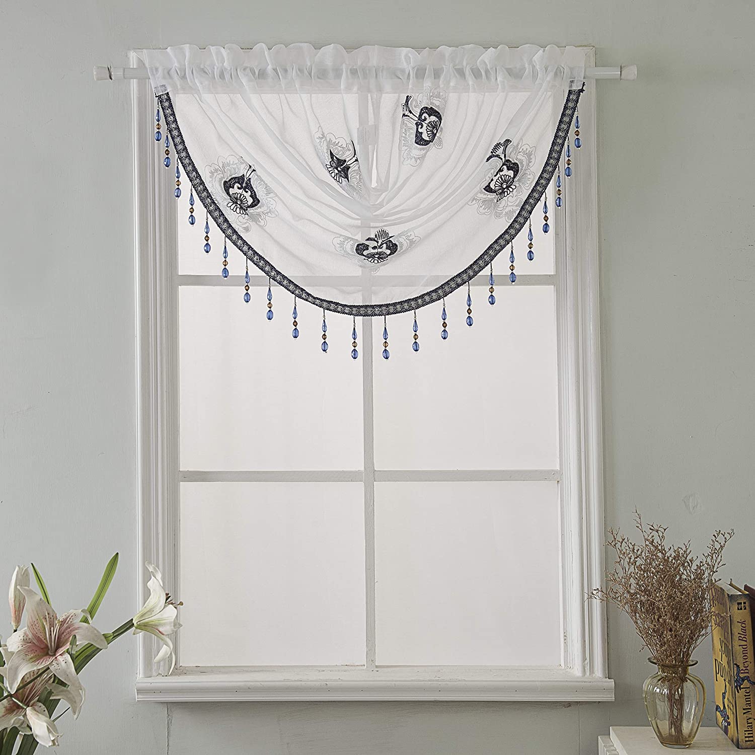 Oslo Embroidered 47 x 37 in. Swag Window Valance - Linen Universe Co.