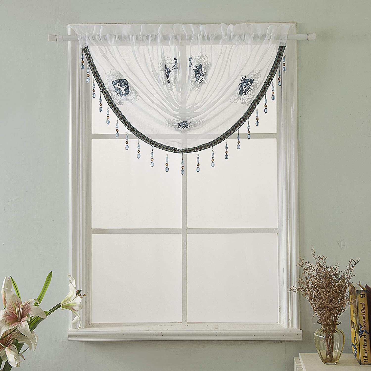 Oslo Embroidered 47 x 37 in. Swag Window Valance - Linen Universe Co.