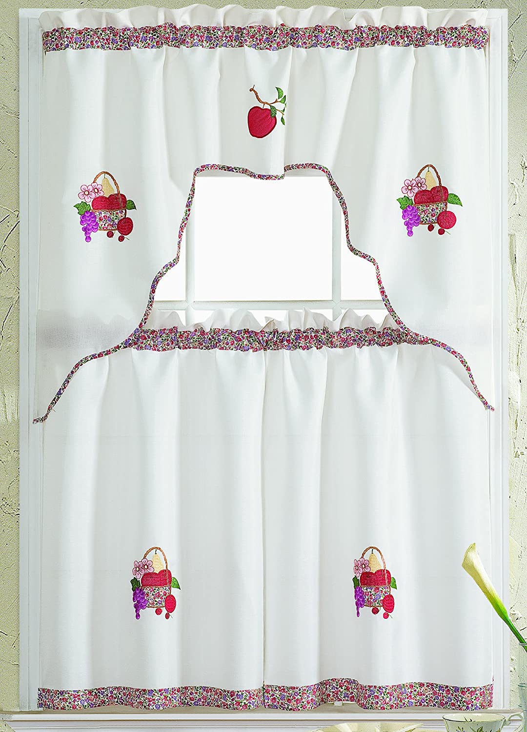 RT Designers Collection 3 Piece Embroidered Kitchen Curtain - 60 x 36 in. - Linen Universe Co.