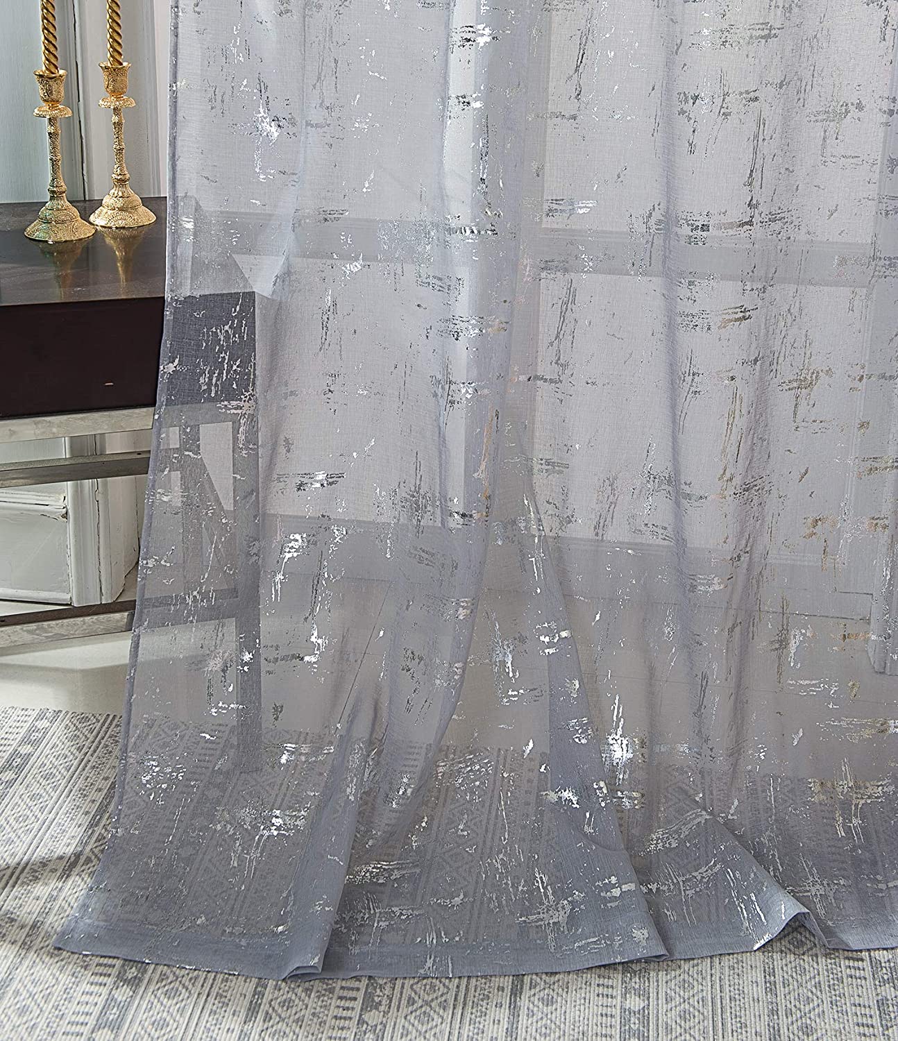 Jackson Metallic Print Doily 54 x 90 in. Single Grommet Curtain Panel - Linen Universe Co.