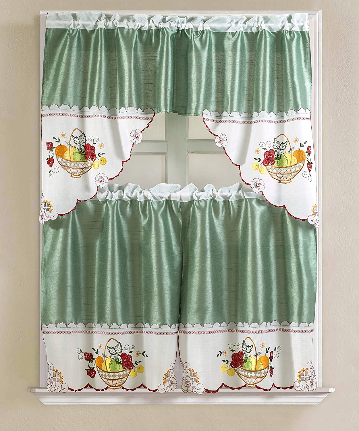 Vintage Faux Silk Tier and Swag Kitchen Curtain Set - 60 x 36 in. - Linen Universe Co.