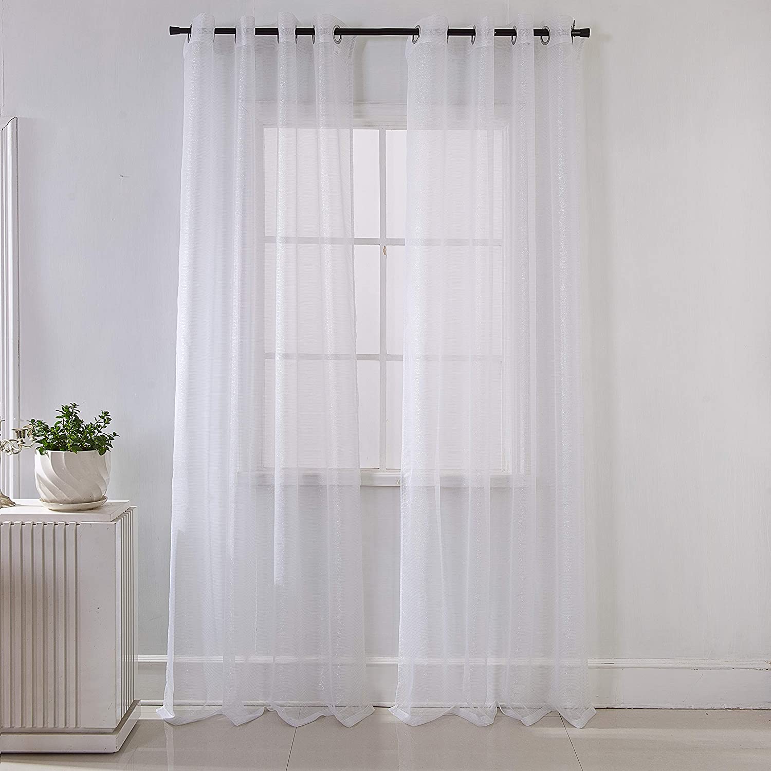 Lauren Sheer Metallic 54 x 90 in. Single Grommet Curtain Panel - Linen Universe Co.