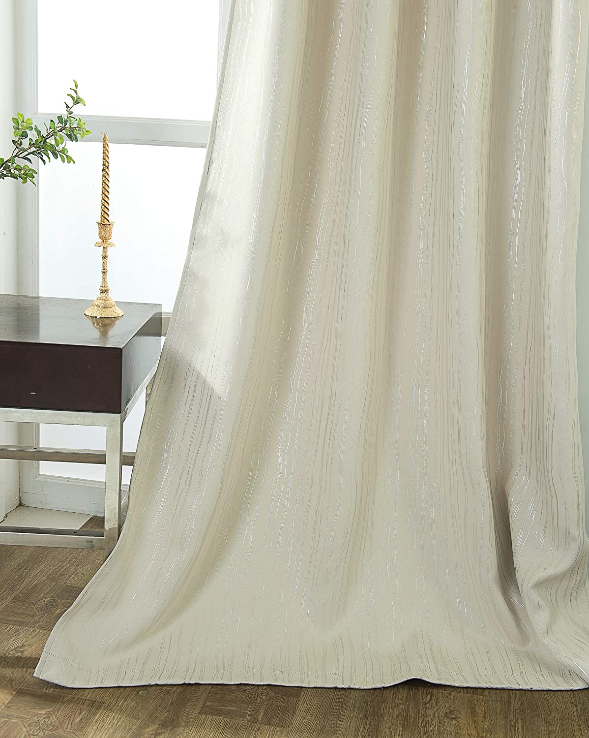 Iceland Striped Metallic Blackout 54 x 84 in. Single Grommet Curtain Panel - Linen Universe Co.