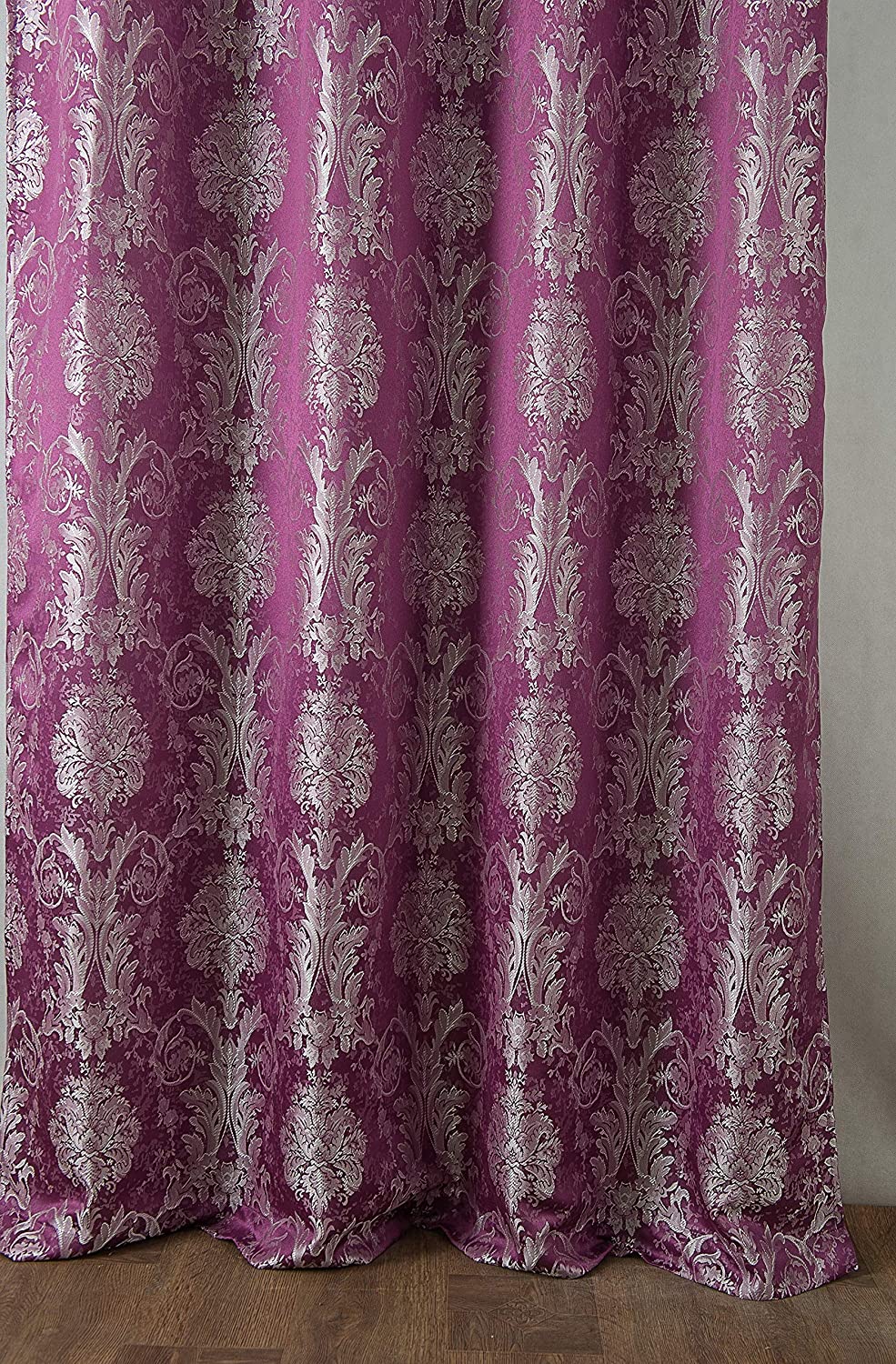 Gloria Floral/Damask Textured Jacquard 54 x 84 in. Single Rod Pocket Curtain Panel w/Attached 18 in. Valance - Linen Universe Co.