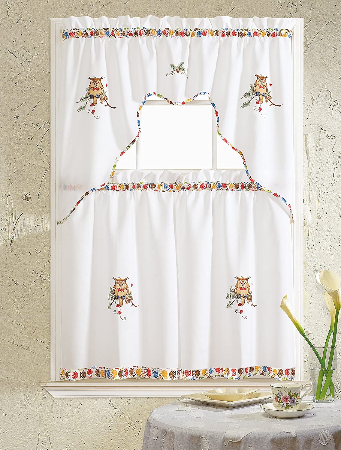 RT Designers Collection 3 Piece Embroidered Kitchen Curtain - 60 x 36 in. - Linen Universe Co.