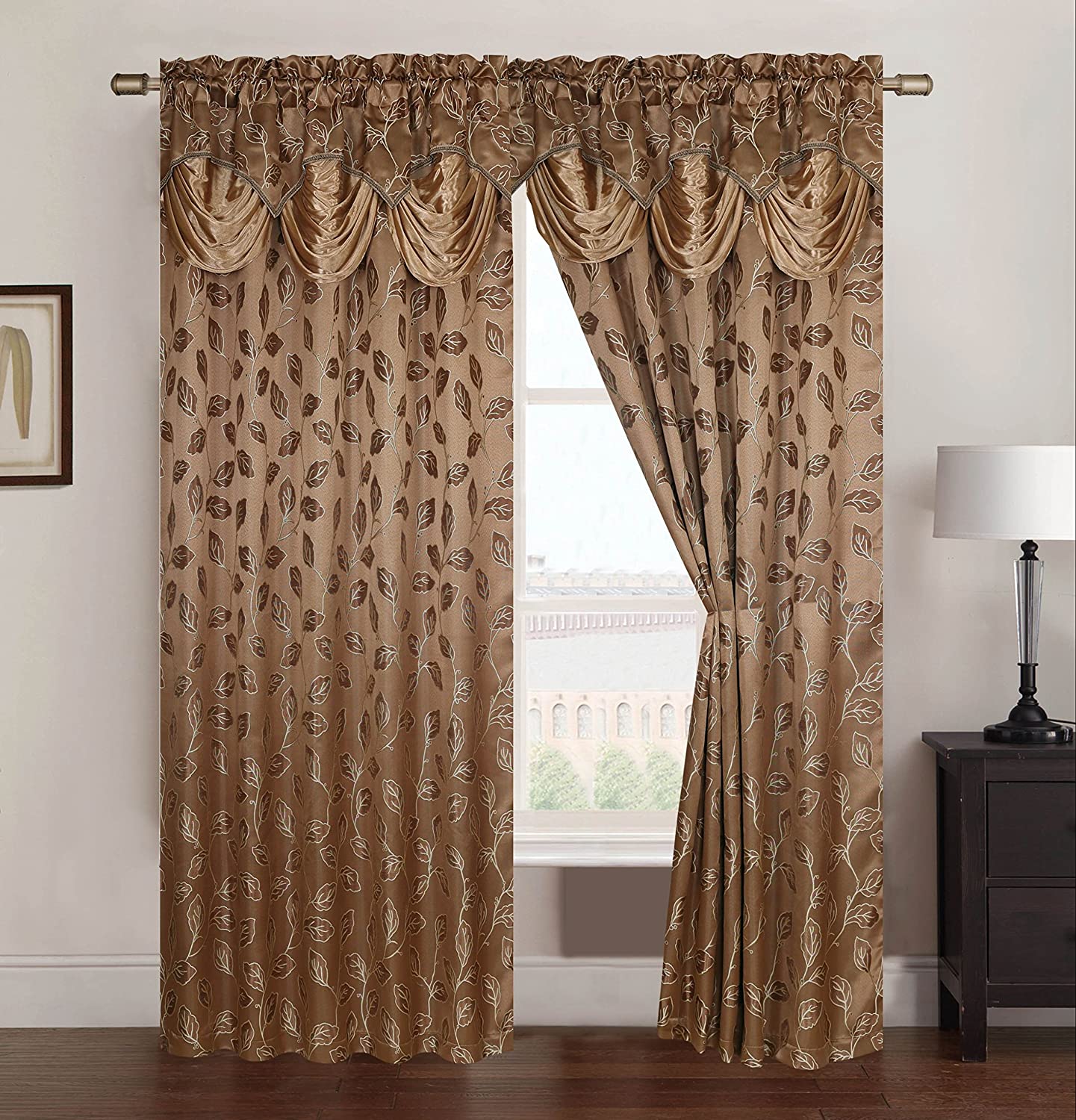 Brenda Jacquard 54 x 84 in. Rod Pocket Curtain Panel w/ Attached 18 in. Valance - Linen Universe Co.