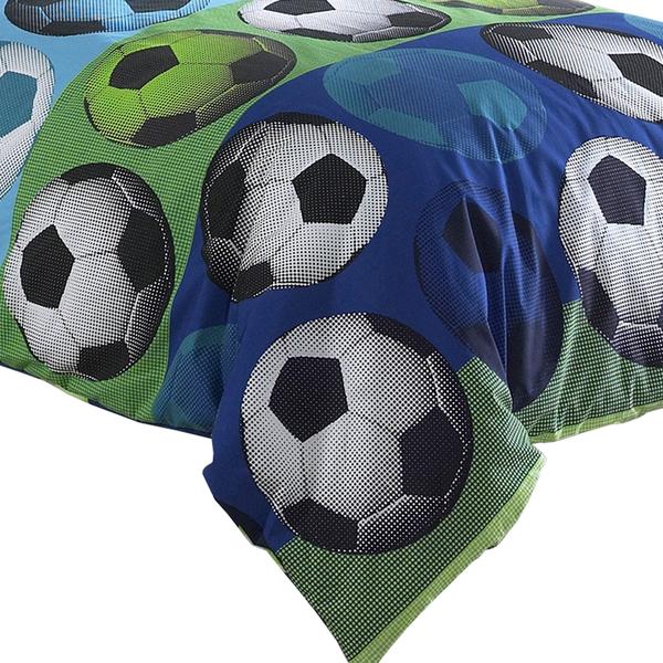 3 Piece Twin Size Comforter Set With Soccer Theme, Multicolor