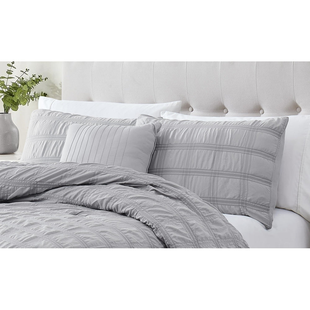 5pc Printed Seersucker Comforter With Throw Pillows Bedding Set