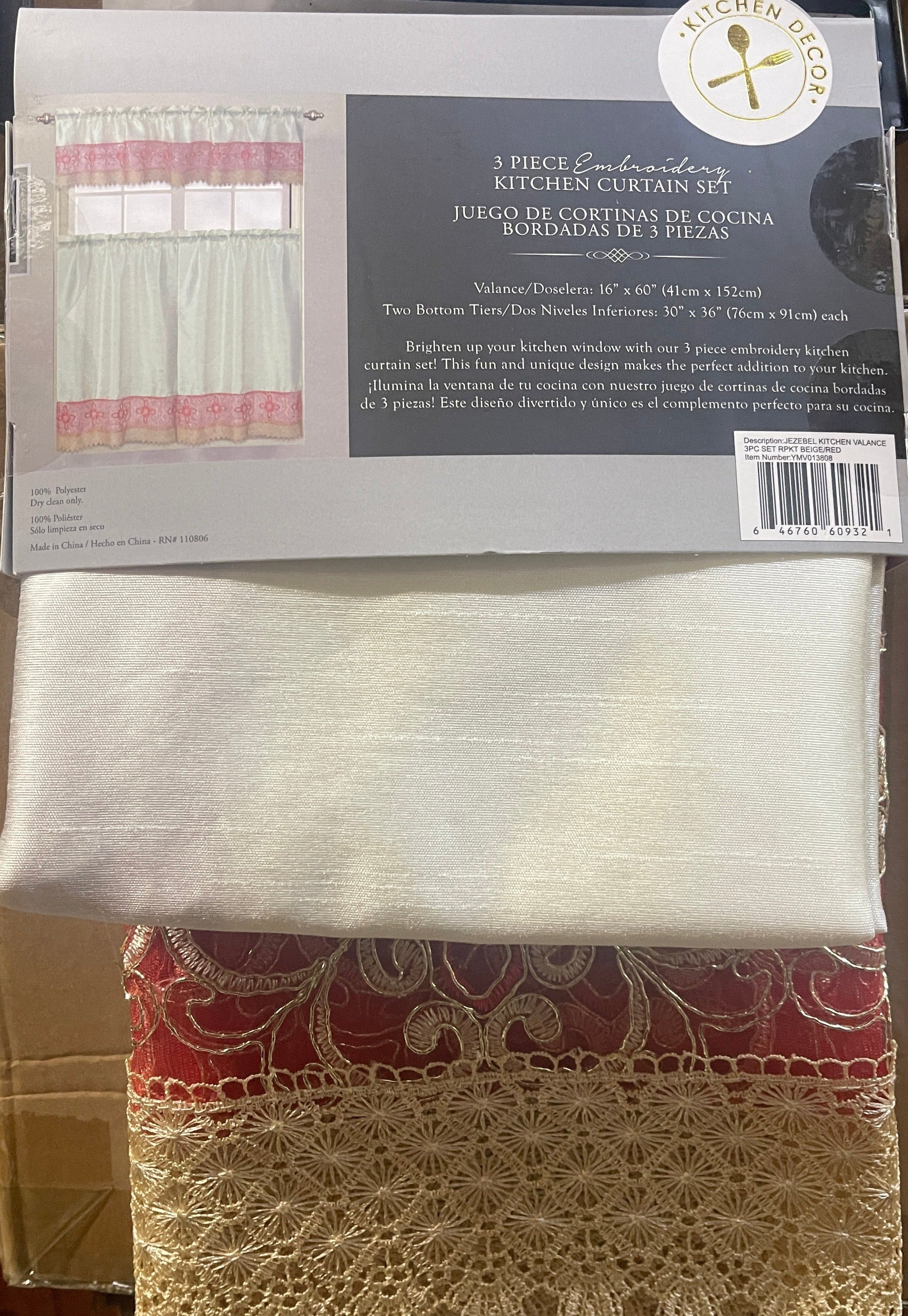 Tribeca Home 3 Piece Embroidery Kitchen Curtain Set