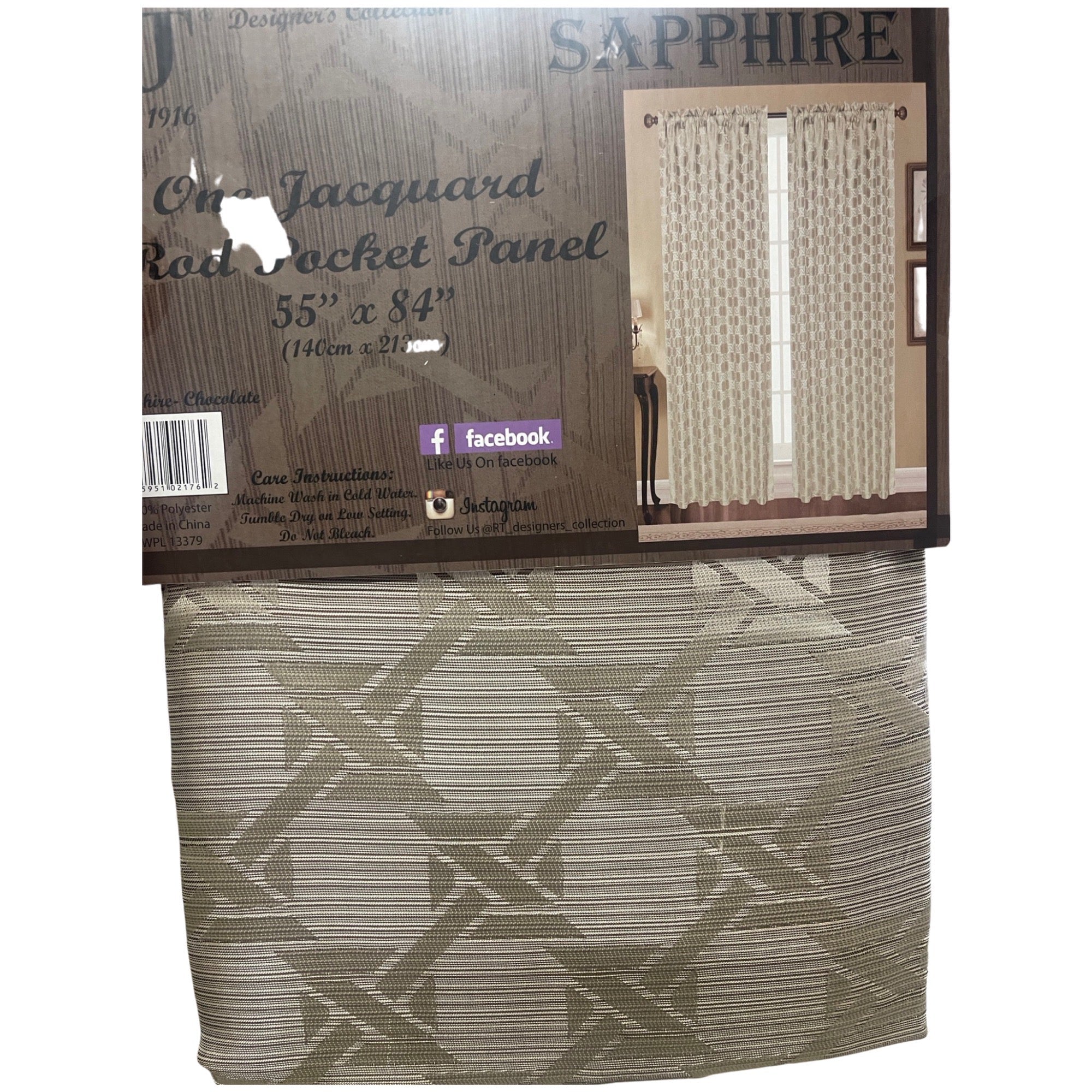 Sapphire Window Curtain Panel, 55 x 84 in., Chocolate